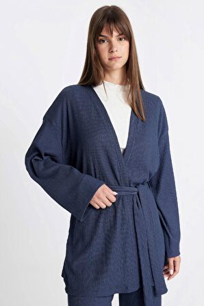 Relax Fit Şal Yaka Bürümcük Kimono