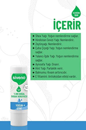 Siveno %100 Doğal Dudak Koruyucu Yoğun Etki Bitkisel Lip Balm Krem Nemlendirici Parlatıcı Onarıcı 6 gr