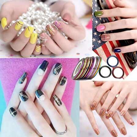 Nail Art Tırnak Süsleme Seti - Renkli Taşlar, Çizgi Bant, Törpü ve Nail Art Aksesuarları