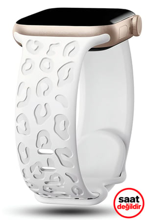 Apple Watch 12-11-10 42mm 5 6 7 8 9 Se Uyumlu 38 40 41 mm Leopar Desenli Silikon Kordon