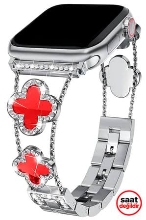 Apple Watch 11 10 42mm 6 7 8 9 10 11 Se Uyumlu 38 40 41mm Lüks Taşlı Çiçekli Şık Zarif Metal Kordon