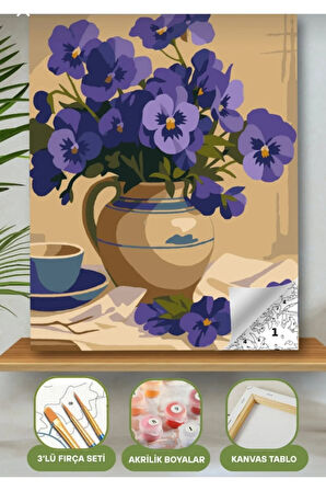 Sayılarla Boyama Seti 40x50 Cm (Çıtalı) Fırça Boya Dahil Numaralı Tuval Mor Menekşe