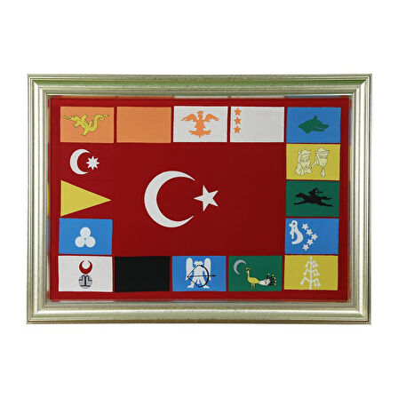 e38 EL İŞÇİLİĞİ TÜRK DEVLETLERİ BAYRAĞI KIRKYAMA  TABLO 121 x 88 cm - 6090