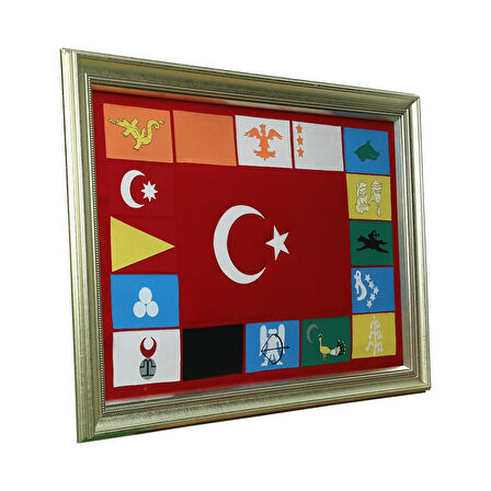 e38 EL İŞÇİLİĞİ TÜRK DEVLETLERİ BAYRAĞI KIRKYAMA  TABLO 121 x 88 cm - 6090