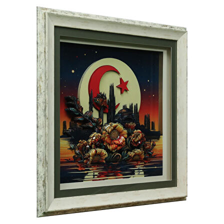 e38 EL İŞÇİLİĞİ AY YILDIZ  KAĞIT RÖLYEF TABLO 66x66 CM - 6334