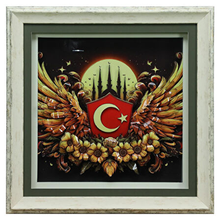 e38 EL İŞÇİLİĞİ AY YILDIZ  KAĞIT RÖLYEF TABLO 66x66 CM - 6335