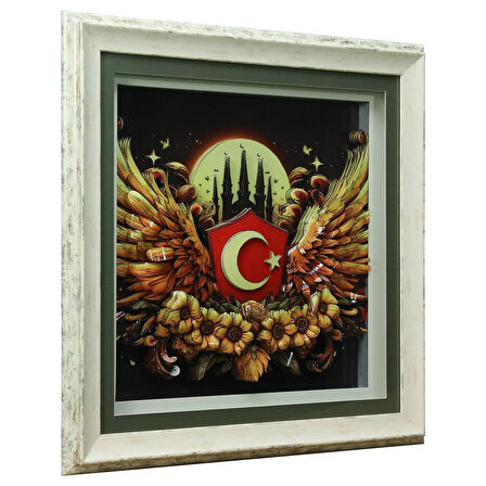 e38 EL İŞÇİLİĞİ AY YILDIZ  KAĞIT RÖLYEF TABLO 66x66 CM - 6335