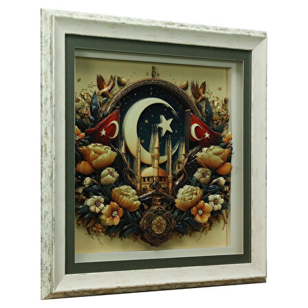 e38 EL İŞÇİLİĞİ AY YILDIZ  KAĞIT RÖLYEF TABLO 68x66 CM - 6336