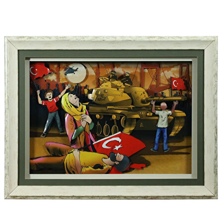 e38 EL İŞÇİLİĞİ TANK VE İNSAN KAĞIT RÖLYEF TABLO 65x85 CM - 6338