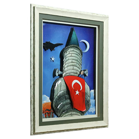 e38 EL İŞÇİLİĞİ TÜRK BAYRAĞI KAĞIT RÖLYEF TABLO 66x86 CM - 6341