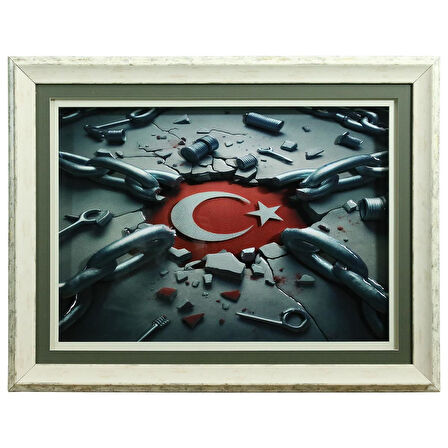 e38 EL İŞÇİLİĞİ AY YILDIZ  KAĞIT RÖLYEF TABLO 66x86 CM - 6343