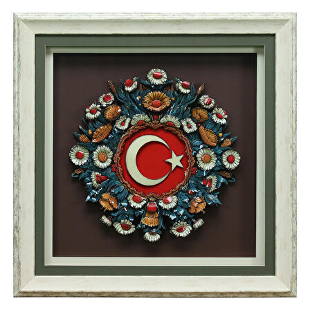 e38 EL İŞÇİLİĞİ AY YILDIZ KAĞIT RÖLYEF TABLO 72x72 CM - 6351