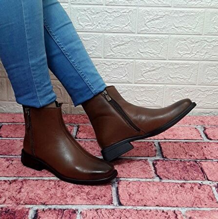 Voyager 8479 Taba Renk Kaymaz Taban Hakiki Deri Kadın Bot