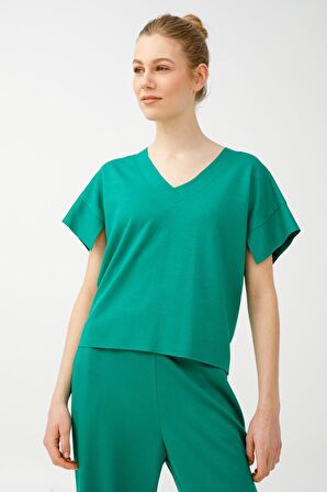 Ekol On V Yaka Crop Bluz ( B.YEŞİL - S )