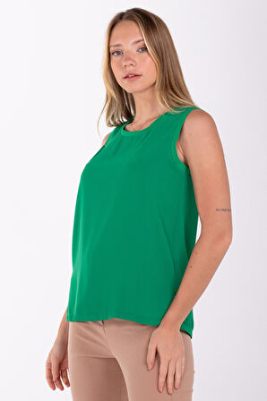 Kadın Sıfır Yaka Kolsuz Bluz - Benetton Yeşili | M