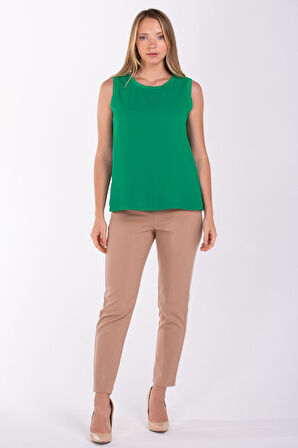 Kadın Sıfır Yaka Kolsuz Bluz - Benetton Yeşili | M