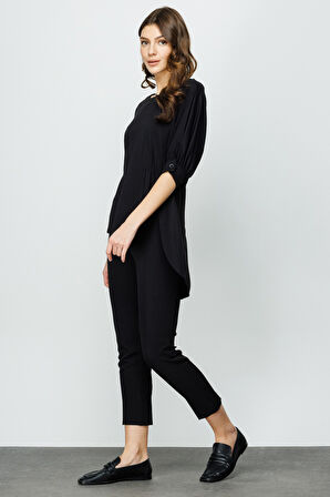 Asimetrik Geniş Yaka Tunik-Siyah | M