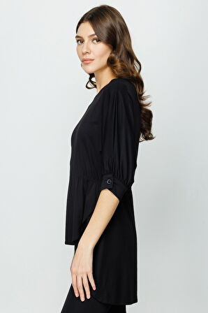 Asimetrik Geniş Yaka Tunik-Siyah | M