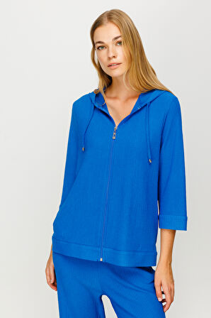 Kapüşonlu Kendinden Desenli Hırka-Saks | M