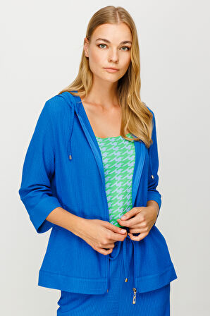 Kapüşonlu Kendinden Desenli Hırka-Saks | M