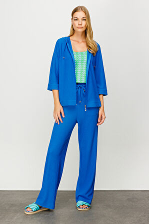 Kapüşonlu Kendinden Desenli Hırka-Saks | M