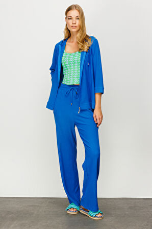 Kapüşonlu Kendinden Desenli Hırka-Saks | M