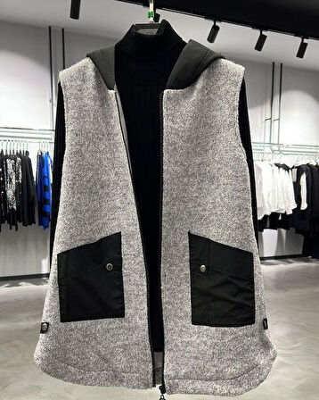 ON FASHION KAPŞONLU FERMUARLI KEÇE YELEK