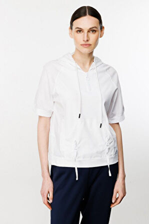 Kadın Kapüşonlu Bağcıklı Bluz - Beyaz | S