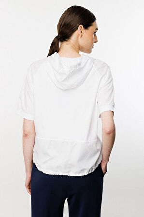 Kadın Kapüşonlu Bağcıklı Bluz - Beyaz | S