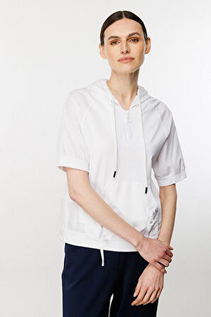 Kadın Kapüşonlu Bağcıklı Bluz - Beyaz | S