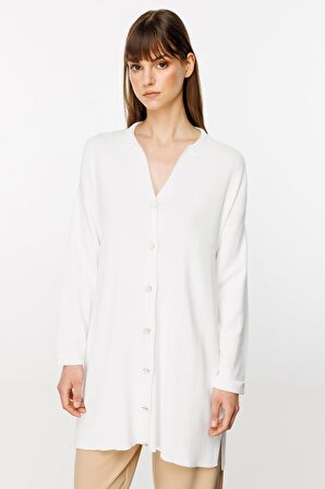 On Düğmeli Ekru Kadın Hırka 24ON39904