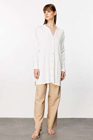 On Düğmeli Ekru Kadın Hırka 24ON39904