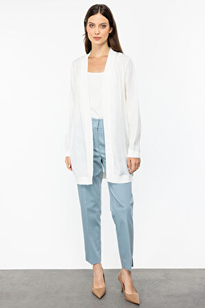 Kadın Ribanalı Desenli Hırka-Ekru | L