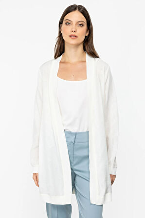 Kadın Ribanalı Desenli Hırka-Ekru | L