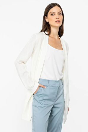 Kadın Ribanalı Desenli Hırka-Ekru | L