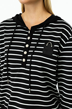 On Fashion ÇİZGİLİ KAPŞONLU UZUN KOL SWEAT