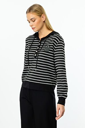 On Fashion ÇİZGİLİ KAPŞONLU UZUN KOL SWEAT