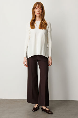 On Kadın Yanları Fermuarlı Sıfır Yaka Triko Kazak 65318 Ekru