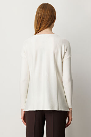 On Kadın Yanları Fermuarlı Sıfır Yaka Triko Kazak 65318 Ekru