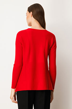 On Kadın Yanları Fermuarlı Sıfır Yaka Triko Kazak 65318 Kırmızı