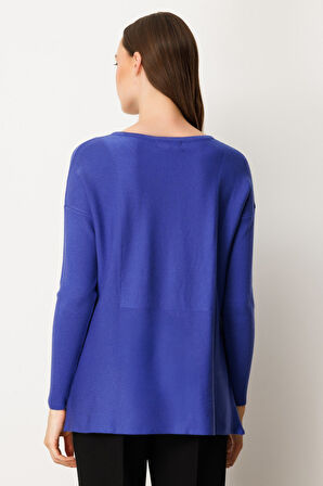 On Kadın Yanları Fermuarlı Sıfır Yaka Triko Kazak 65318 Saks