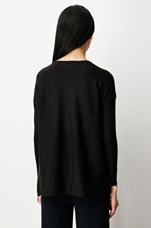 On Kadın Yanları Fermuarlı Sıfır Yaka Triko Kazak 65318 Siyah