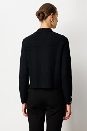 On Kadın Zımbalı Fermuarlı Triko Hırka 65905 Siyah