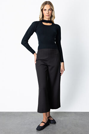 On Kadın Balon Kol Pencere Detaylı Kazak 65303 Siyah