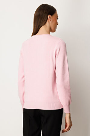 On Kadın Sıfır Yaka Püskül Detaylı Triko Kazak 65306 Pembe