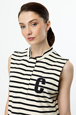 On Fashion ÇİZGİLİ SIFIR KOL ELBİSE