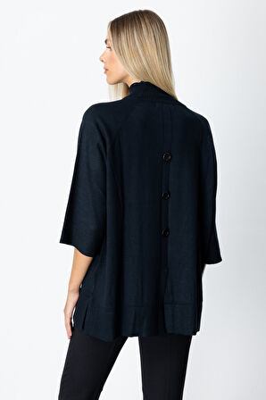 On Kadın Arkası Düğmeli Truvakar Kol Kazak 65310 Siyah