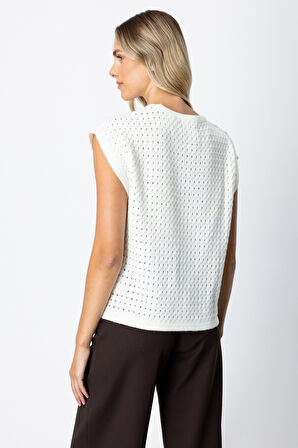 On Kadın Önü Bağlamalı Süveter 65337 Ekru