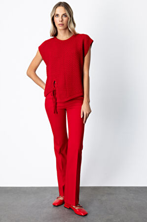 On Kadın Önü Bağlamalı Süveter 65337 Kırmızı