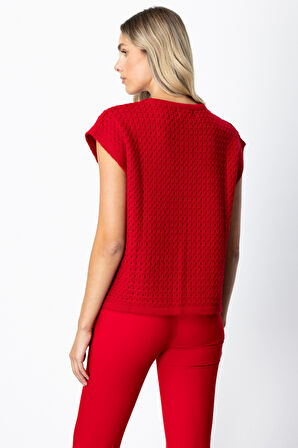 On Kadın Önü Bağlamalı Süveter 65337 Kırmızı